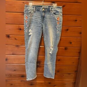 Lucky Brand Blue Skinny Jeans with Colorful Embroidery